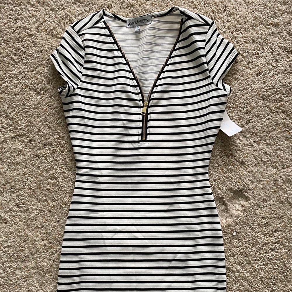 White and black striped dress